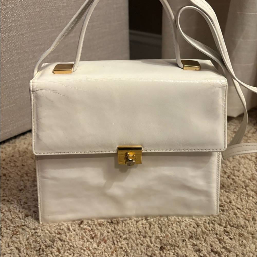 Vintage Charles Underwood 1950’s Handbag | Hand Glazed Kid Leather Purse|  ivory
